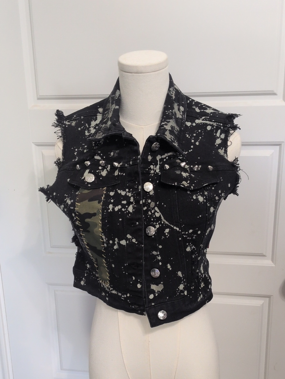NWT Tripp NYC Bleach Splatter Studded Denim Vest